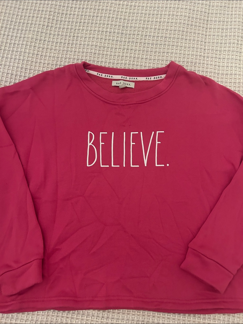 Rae Dunn Hot Pink "Believe." Crewneck Sweatshirt